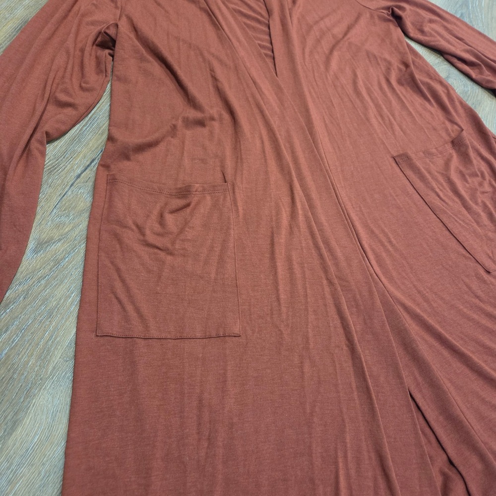 Zenana Premium Rust Terracotta Longline Duster Cardigan XL RC-1441P Open Front - Picture 2 of 5